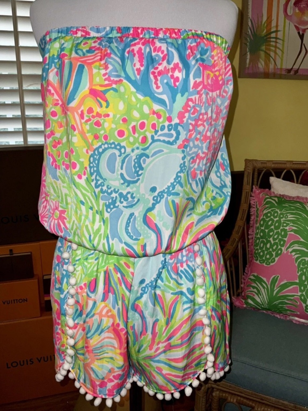 Lilly Pulitzer NWT Daisy Romper Seaspray Blue Lovers Coral Size S Unicorn 🦄 - Picture 15 of 16